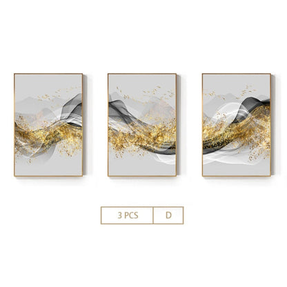 Minimalist Abstract Golden Mountain Landscape Canvas Prints For Living Room Dining Room Modern Home Office Art Decor