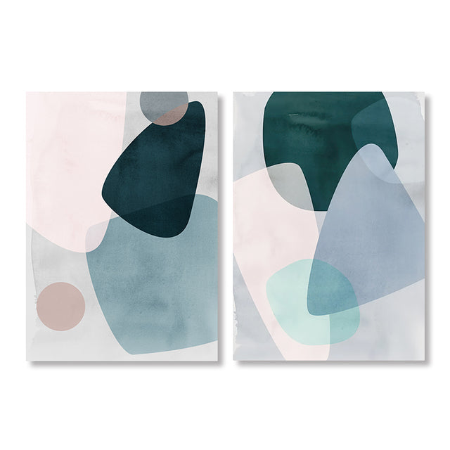 Pastel Geometric Curves Blue Gray Pink Wall Art Fine Art Canvas Prints Modern Abstract For Living Room Bedroom Scandinavian Style Home Art Decor