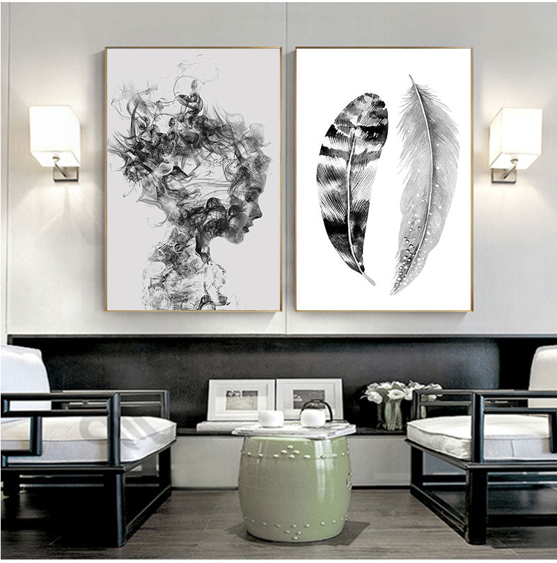 Abstract Girl Portrait Wall Art Minimalist Black White Fine Art Canvas Prints Modern Pictures For Scandinavian Living Room Bedroom Art Decor