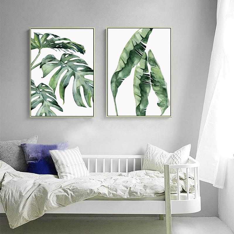 Watercolor Green Leaves Wall Art