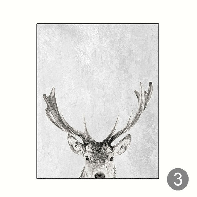 Black And White Scandinavian Winter Woodland Canvas Prints | Nature Deer Silver Birch Forest Wall Art For Living Room Dining Room Décor