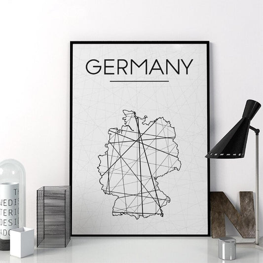 Germany Map Minimalist Wall Art Geometric Design Black White Canvas Prints For Living Room Home Office Nordic Art Decor