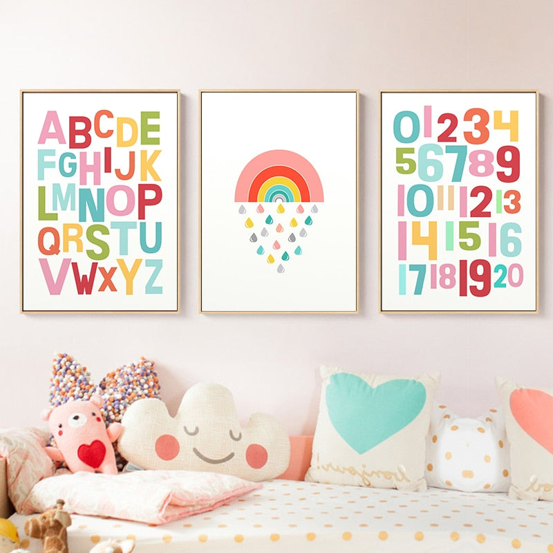 Colorful Cute Rainbow Alphabet ABC Canvas Prints | Nursery Wall Art Pictures For Baby's Room Kids Room Wall Décor